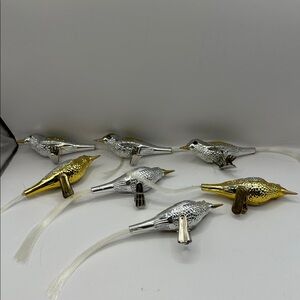 Group of seven vintage Christmas bird clip on ornaments